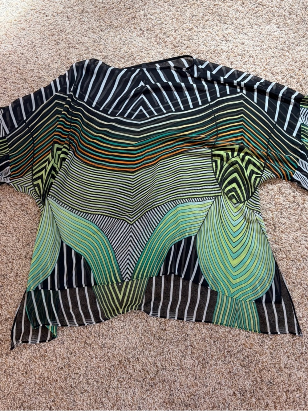 IC COLLECTION Black and Green Striped Pattern Blouse